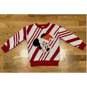 Disney Sweater Kids Size 4 Red White Mickey Mouse Candy Cane Christmas Pullover